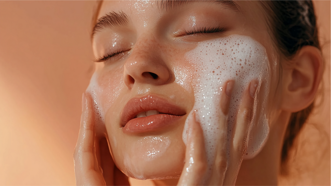 Woman applying Vitali skincare cleanser