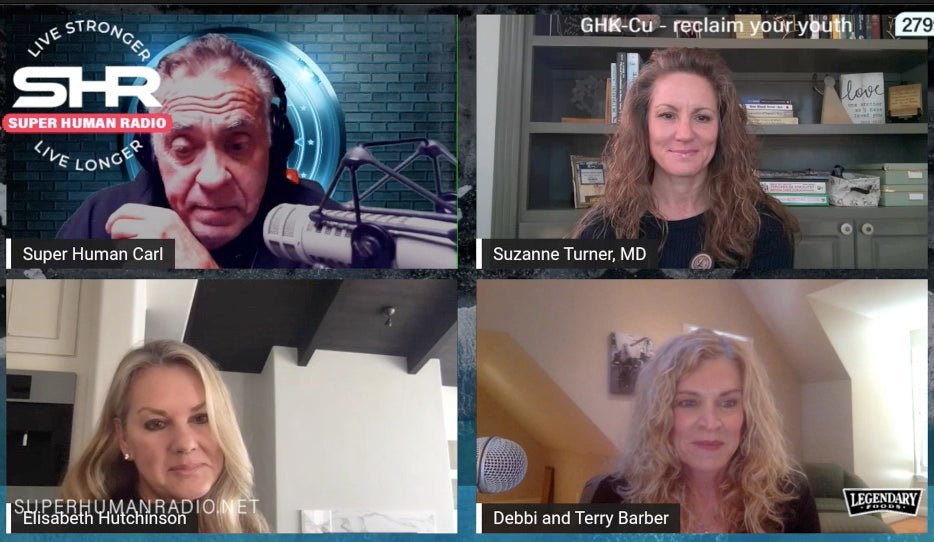 Still image from a video call between Debbi and Terry Barber, Suzanne Turner, MD, Elisabeth Hutchinson, and Carl.