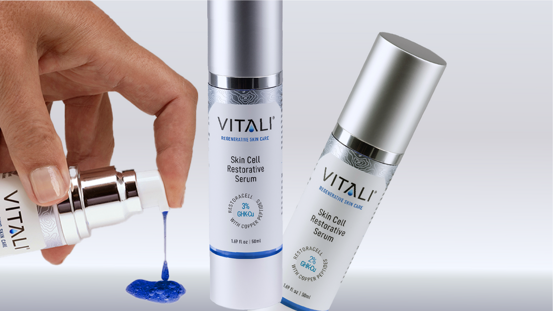 Dark blue GHK-Cu Serum pumped out of Vitali Serum Jar