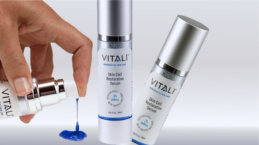 Dark blue GHK-Cu Serum pumped out of Vitali Serum Jar