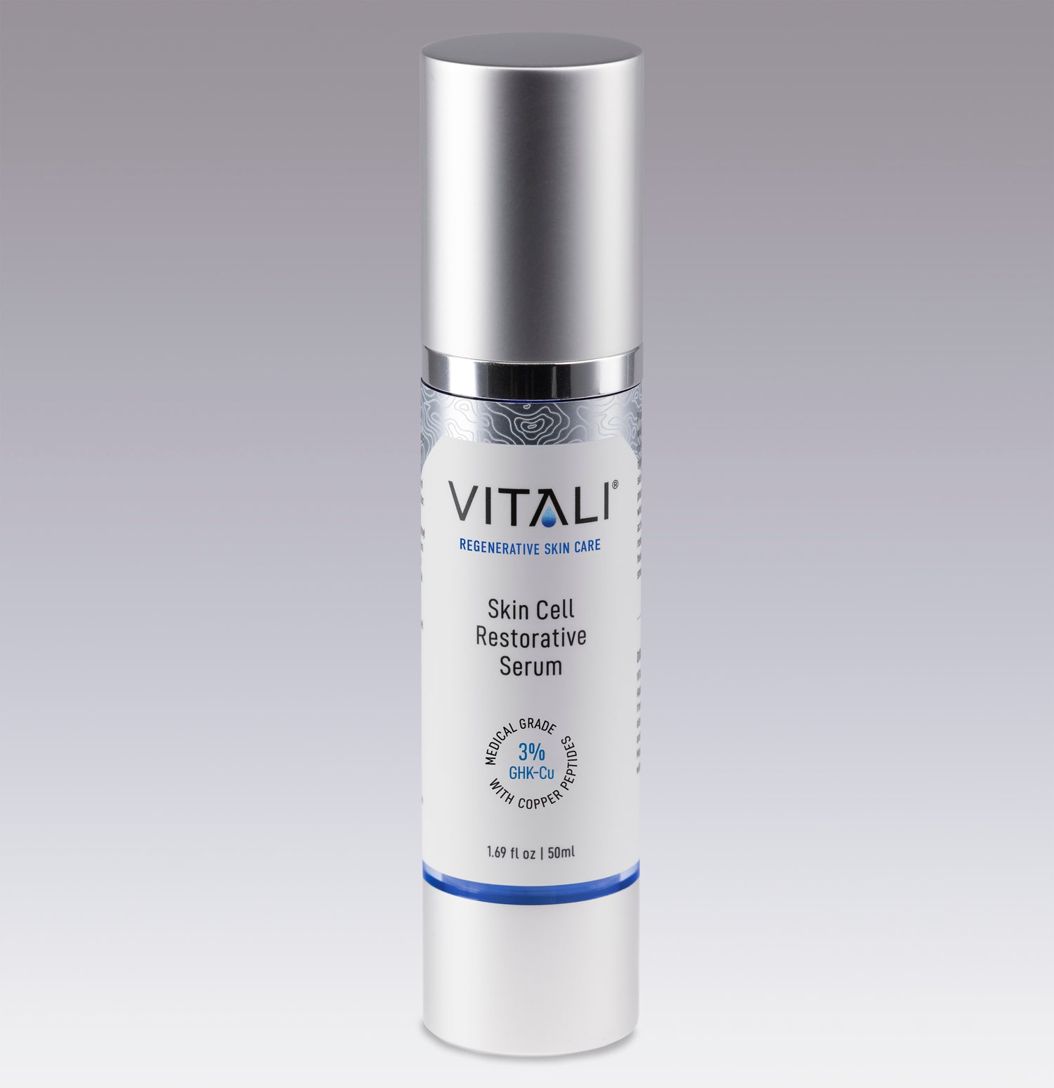 A bottle of Vitali's skin cell restorative serum.