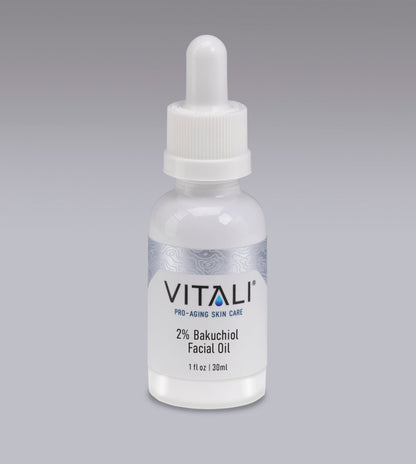 A bottle of Vitali's 2% Bakuchiol Facial Oil.